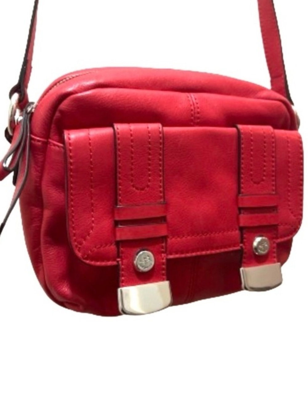B Makowsky red leather crossbody purse silver toned hardware EUC - Picture 2 of 11